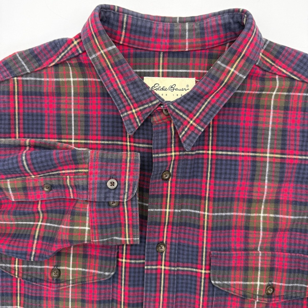 Eddie Bauer Button Down Shirt Mens XXL Red Plaid Flannel Long Sleeve 5875